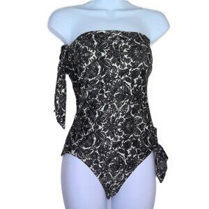Anthropologie ALLIHOP Swimsuit one Piece Bandeau Black & White Paisley Floral M